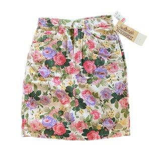 ACTION WEST VTG New Old Stock Floral Denim Mini Pencil Skirt Size 5